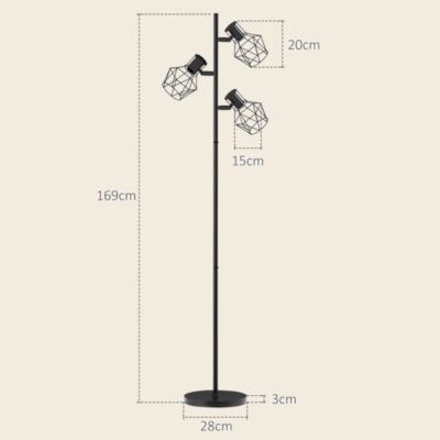 Lampadaire design industriel 3 ampoules max. 40W H.169 cm abat-jour cage métal noir