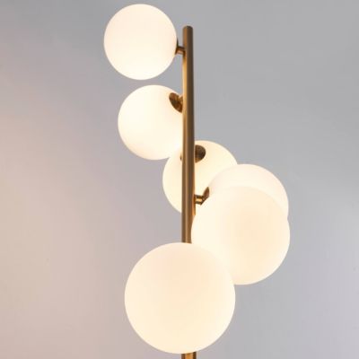 Lampadaire design noir et laiton sphères blanches - Sierra