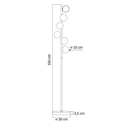 Lampadaire design noir et laiton sphères blanches - Sierra