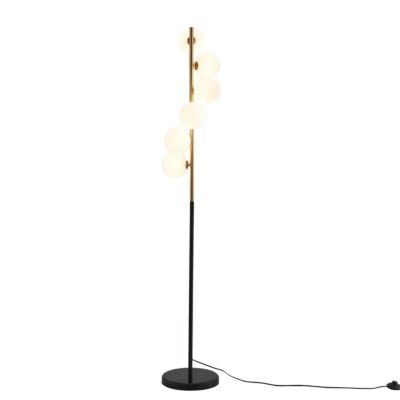 Lampadaire design noir et laiton sphères blanches - Sierra