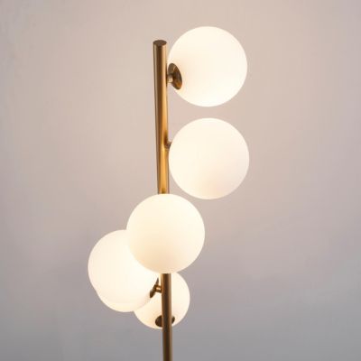 Lampadaire design noir et laiton sphères blanches - Sierra