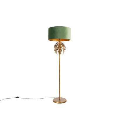 Abat-jour Tambour En Velours Vert Forêt - Doublure Dorée - Diamètre 20 Cm, Hauteur 15 Cm - Compatible Culots E27, E14, B22 - 10