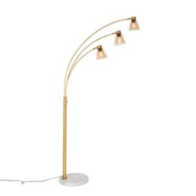 Lampadaire en arc bronze avec marbre et verre ambre 3 lumières - Nina