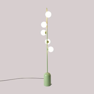 Lampadaire en métal au design nordique moderne, orné de 5 sphères 3D, douille G9, ampoule LED 9W max. vert