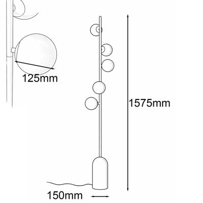 Lampadaire en métal au design nordique moderne, orné de 5 sphères 3D, douille G9, ampoule LED 9W max. vert