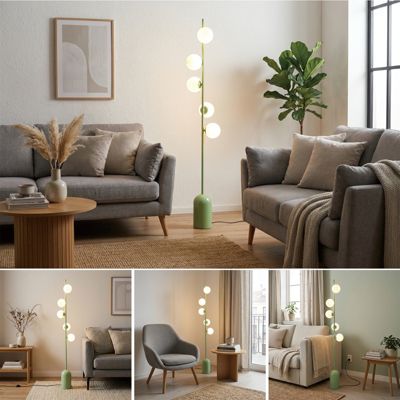 Lampadaire en métal au design nordique moderne, orné de 5 sphères 3D, douille G9, ampoule LED 9W max. vert