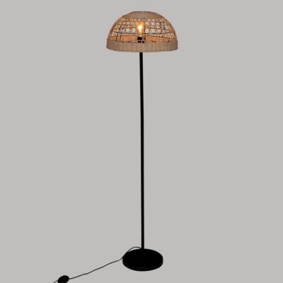 Lampadaire en métal Noir et abat-jour en Rotin H 150.5 cm