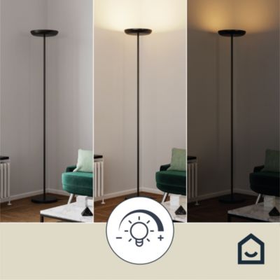 Lampadaire en métal noir mat LED intégrée 2500lm dimmable 35W ⌀30xH.181cm, Goodhome Songor