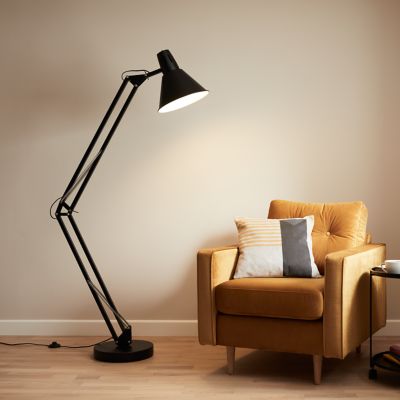 Lampadaire Harchies GoodHome E27 noir mat