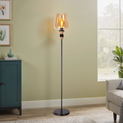 Lampadaire Ilona pied métal noir abat-jour en verre IP20 E27 40W Ø34 x H.150cm Lucide