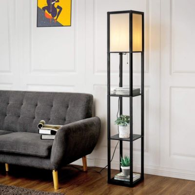 Lampadaire Interieur avec Tablettes de Rangement a 3 Niveaux Lampe sur Pied Abat jour en Tissu Ampoule E27 60W NON Inclue