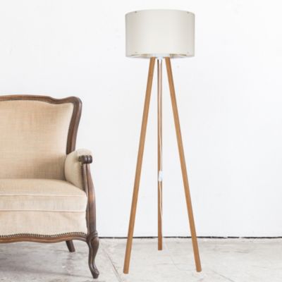 Lampadaire Keynes trépied hauteur 136 cm E27 bambou crème lux.pro