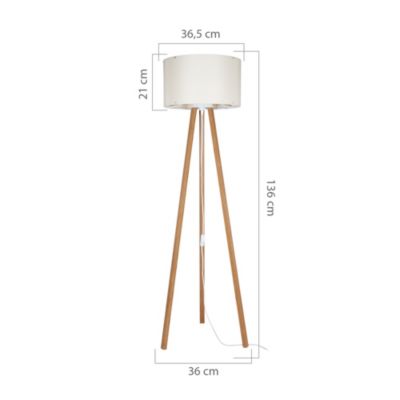 Lampadaire Keynes trépied hauteur 136 cm E27 bambou crème lux.pro