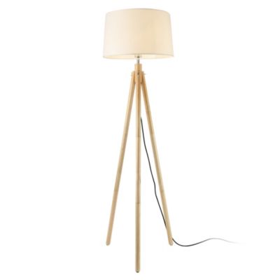 Lampadaire Lampe à Pied Avec Abat-jour Bois Métal Tissu Effet Bois Et Blanc 153 Cm lux.pro