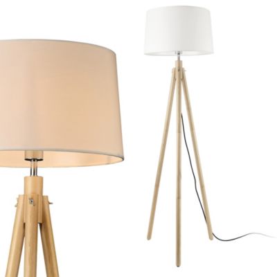 Lampadaire Lampe à Pied Avec Abat-jour Bois Métal Tissu Effet Bois Et Blanc 153 Cm lux.pro