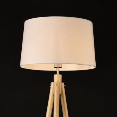 Lampadaire Lampe à Pied Avec Abat-jour Bois Métal Tissu Effet Bois Et Blanc 153 Cm lux.pro