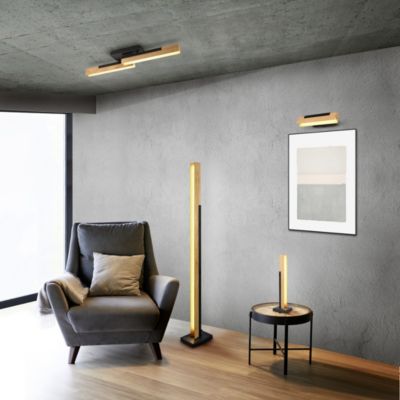 Lampadaire LED tactile dimmable bois naturel/noir mat 16W 3000K 1950lm - Trio - Kerala