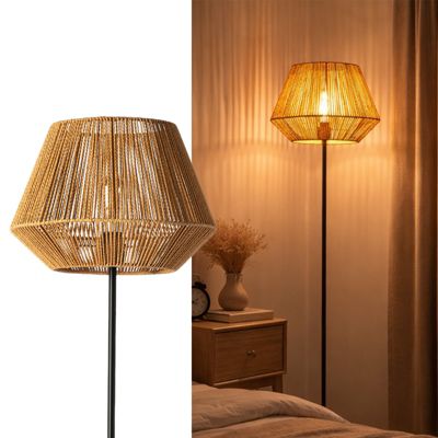 Lampadaire papier tressé style bohème naturel avec abat-jour E27