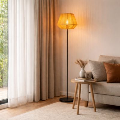 Lampadaire papier tressé style bohème naturel avec abat-jour E27
