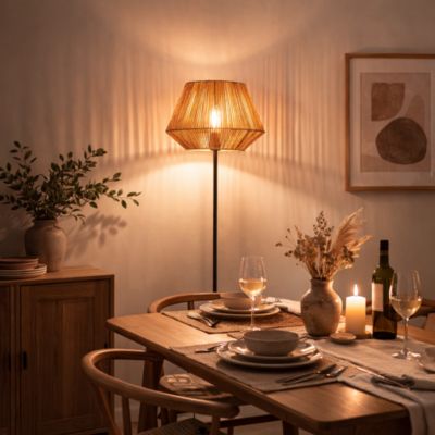 Lampadaire papier tressé style bohème naturel avec abat-jour E27