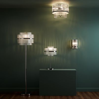 Lampadaire Rhyolit GoodHome E27 argent brillant