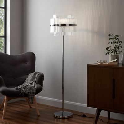Lampadaire Rhyolit GoodHome E27 argent brillant