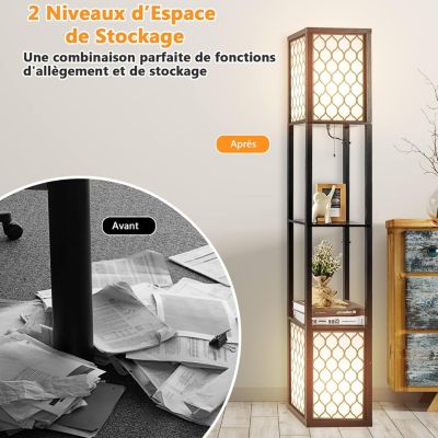 Lampadaire Salon Lampadaire sur Pied avec Planche de Rangement et 2 Douilles E27