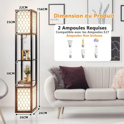 Lampadaire Salon Lampadaire sur Pied avec Planche de Rangement et 2 Douilles E27