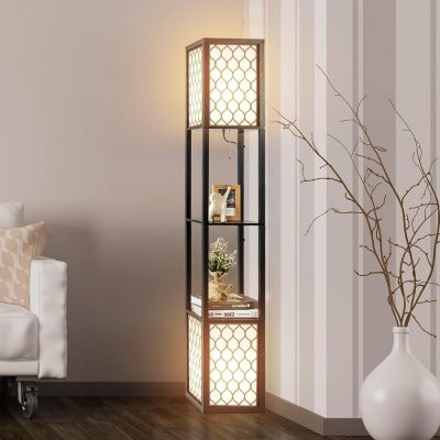 Lampadaire Salon Lampadaire sur Pied avec Planche de Rangement et 2 Douilles E27