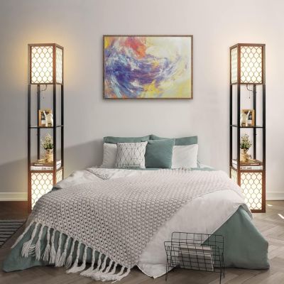 Lampadaire Salon Lampadaire sur Pied avec Planche de Rangement et 2 Douilles E27