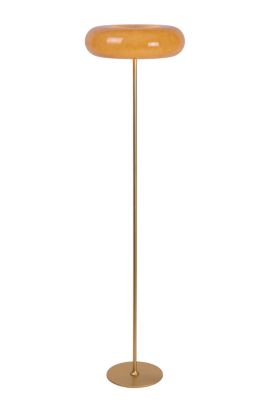 Lampadaire sixties Sentino pied métal doré abat-jour en verre taupe IP20 3 x G9 Ø40 x H.150cm Lucide