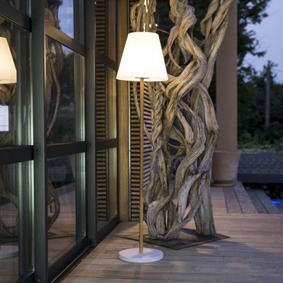 Lampadaire solaire rechargeable dimmable Standy Wood Solar Lumisky 100lm IP44 blanc froid bois claire l.34 x H.&50 cm
