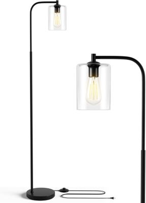 Lampadaire sur Pied avec Abat Jour en Verre Interrupteur à Pied Base Métallique Lampe de Lecture