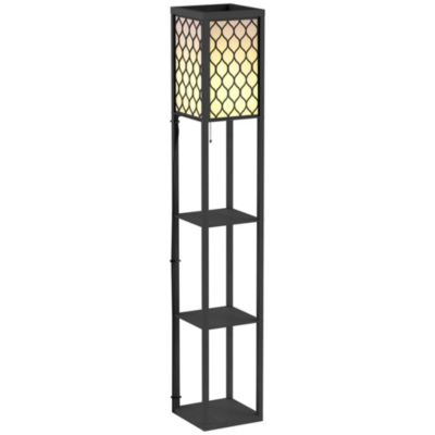 Lampadaire étagère lampe étagère 26L x 26l x 160H cm 3 étagères 4 niveaux MDF noir motif nid d'abeille