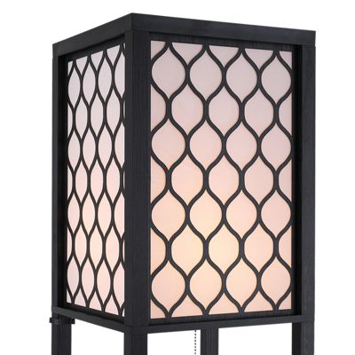 Lampadaire étagère lampe étagère 26L x 26l x 160H cm 3 étagères 4 niveaux MDF noir motif nid d'abeille
