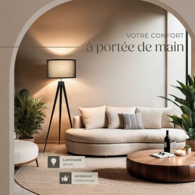Lampadaire trépied en acier, 60 W noir