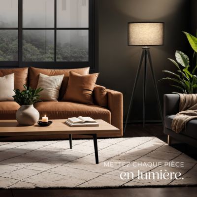 Lampadaire trépied en acier, 60 W noir