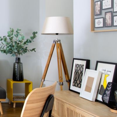 Lampadaire trépied Runo - bambou et ivoire H145 cm - Atmosphera