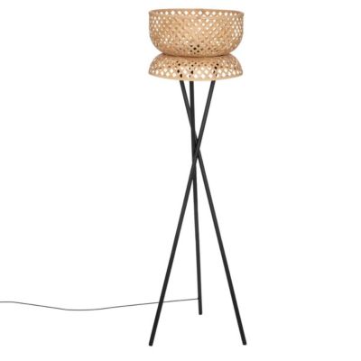 Lampadaire trépied Suny - bambou et métal - noir - H145 cm - Atmosphera