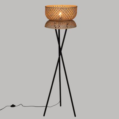 Lampadaire trépied Suny - bambou et métal - noir - H145 cm - Atmosphera