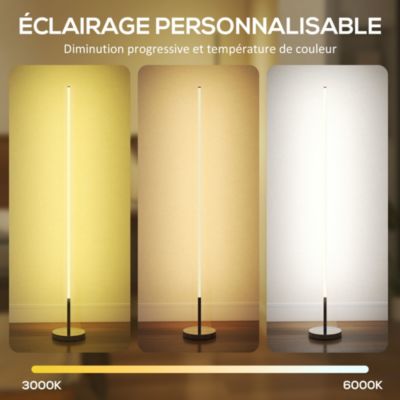 Lampadaire tube LED droit dimmable réglable 18W H.150cm avec télécommande acier gris