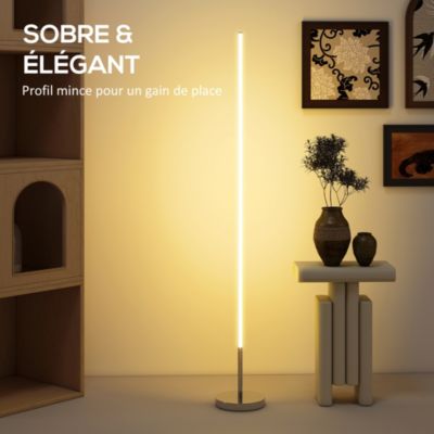 Lampadaire tube LED droit dimmable réglable 18W H.150cm avec télécommande acier gris