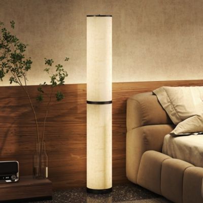 Lampadaire tube LED droit dimmable réglable 30W H.135cm avec télécommande acier lin beige