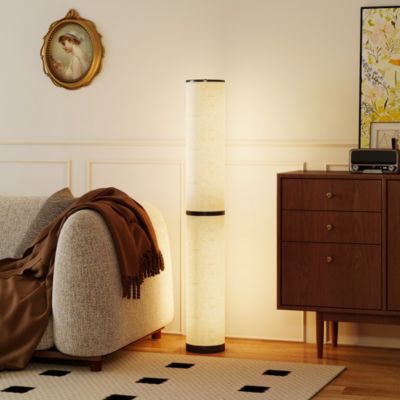 Lampadaire tube LED droit dimmable réglable 30W H.135cm avec télécommande acier lin beige