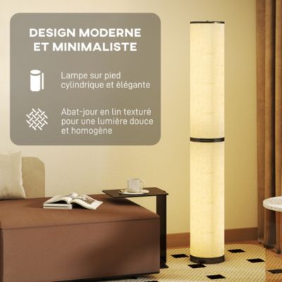 Lampadaire tube LED droit dimmable réglable 30W H.135cm avec télécommande acier lin beige