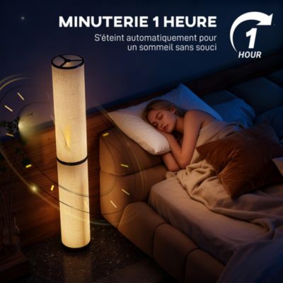 Lampadaire tube LED droit dimmable réglable 30W H.135cm avec télécommande acier lin beige