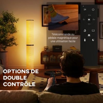 Lampadaire tube LED droit dimmable réglable 30W H.135cm avec télécommande acier lin beige