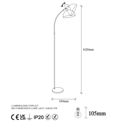 Lampadaire vintage cuivré avec abat-jour orientable SILE