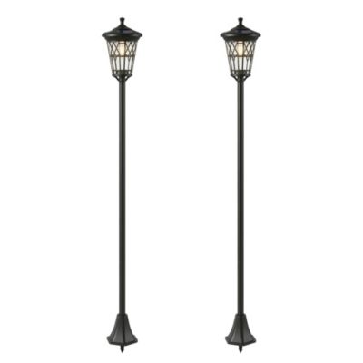 Lampadaires solaires extérieurs  lot de 2 - hauteur réglable - acier inoxydable - 1,86 m - noir