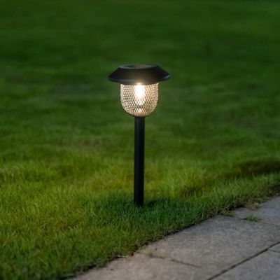 Lampe à piquer d'extérieur solaire LED intégrée métal noir IP44 0.2W blanc chaud